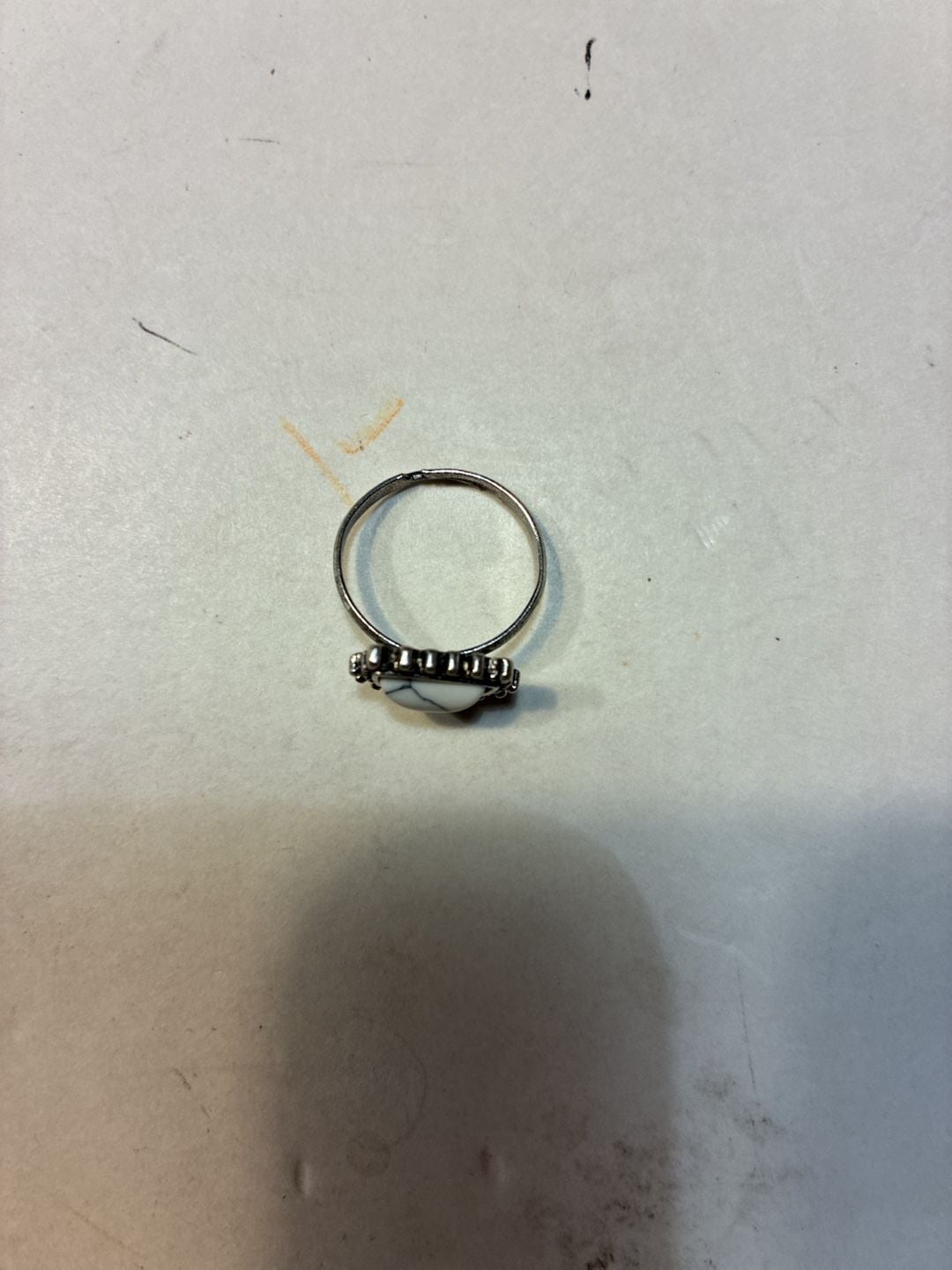 Boho Southwestern Style White Stone Silver Tone Adjustable Ring 3