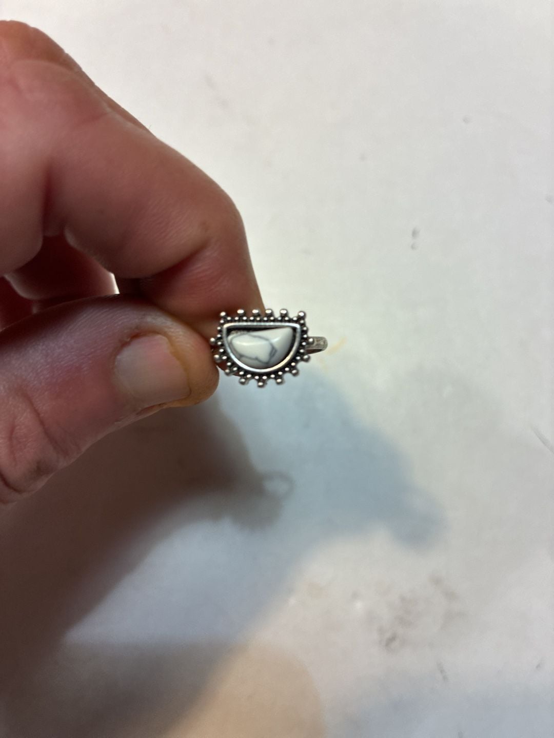 Boho Southwestern Style White Stone Silver Tone Adjustable Ring 4