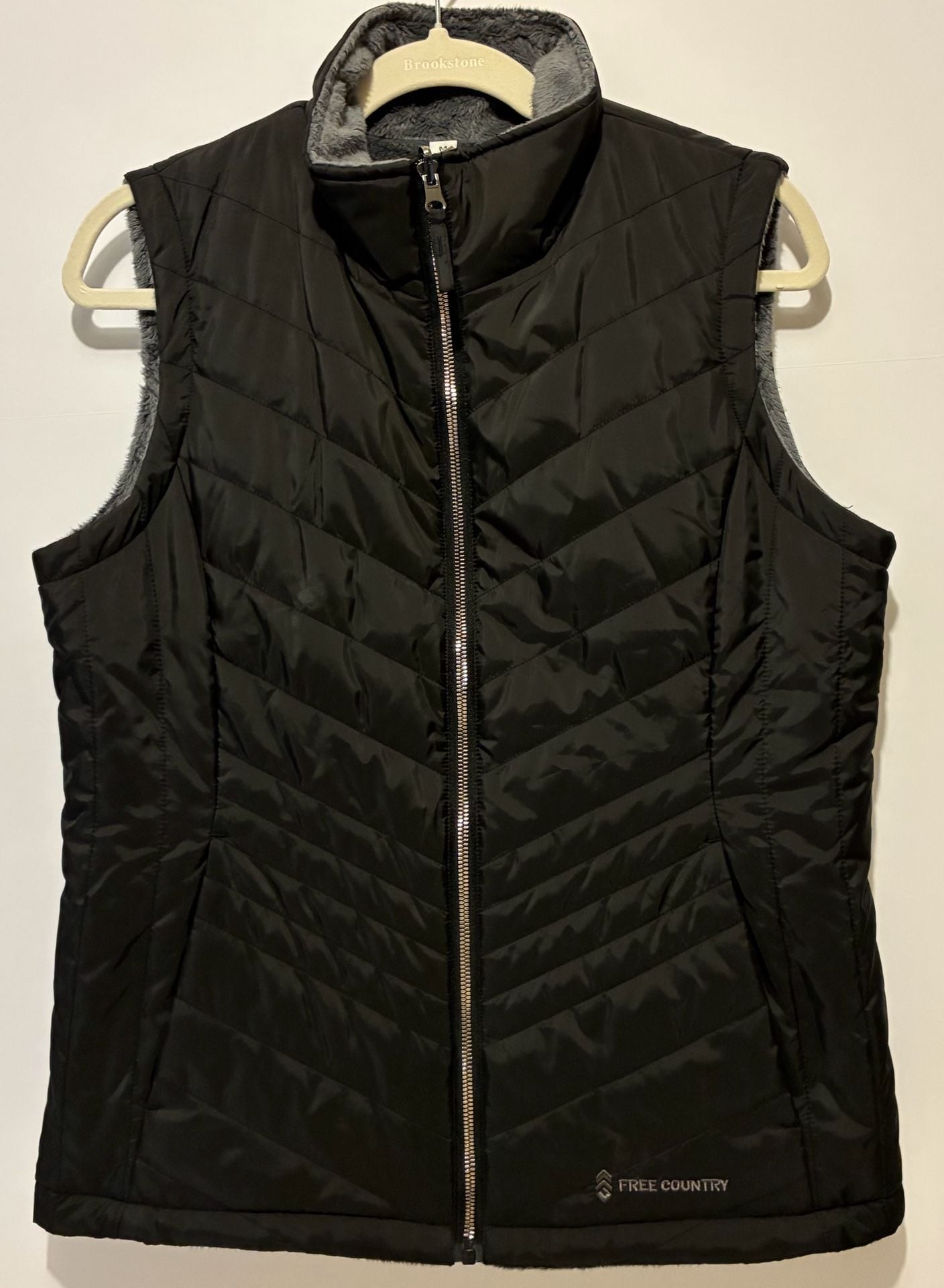 Free Country Quilted Vest Size M Black Faux Fur Lined 2