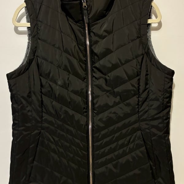 Free Country Quilted Vest Size M Black Faux Fur Lined