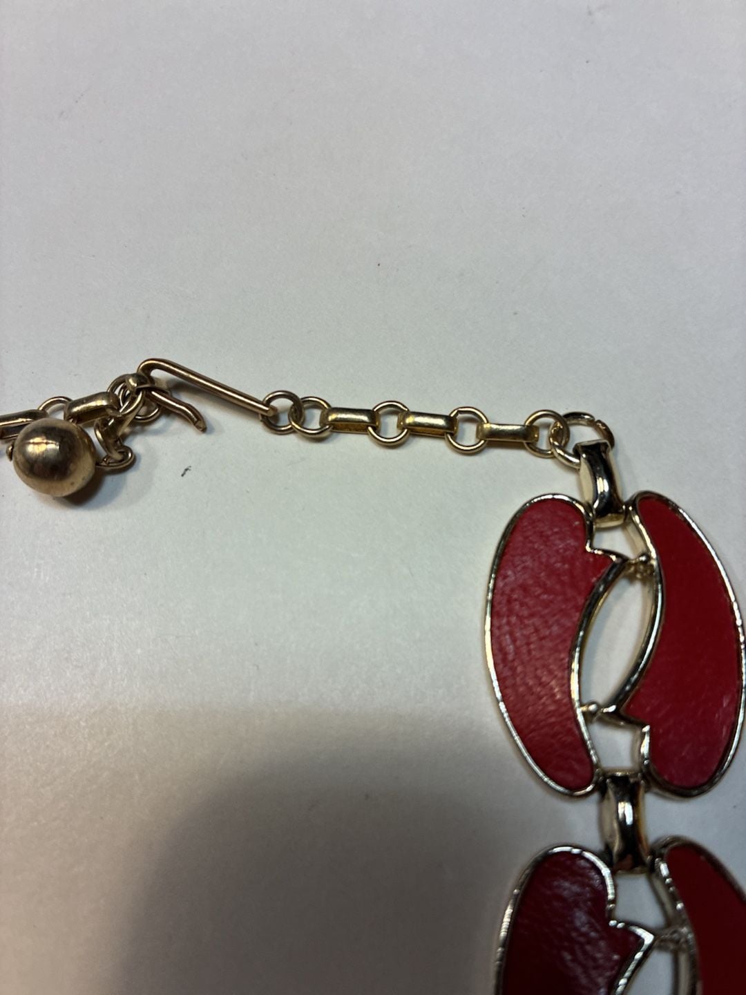 Vintage Gold Tone Red Enamel Link Statement Necklace Choker Jewelry 5