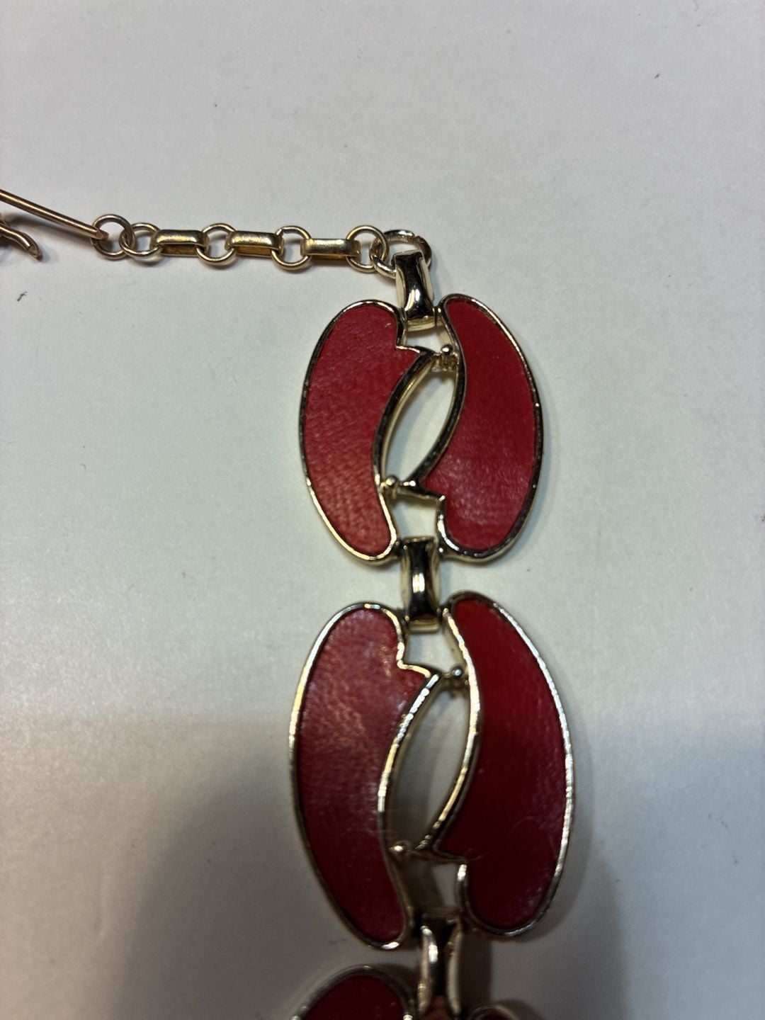 Vintage Gold Tone Red Enamel Link Statement Necklace Choker Jewelry 6