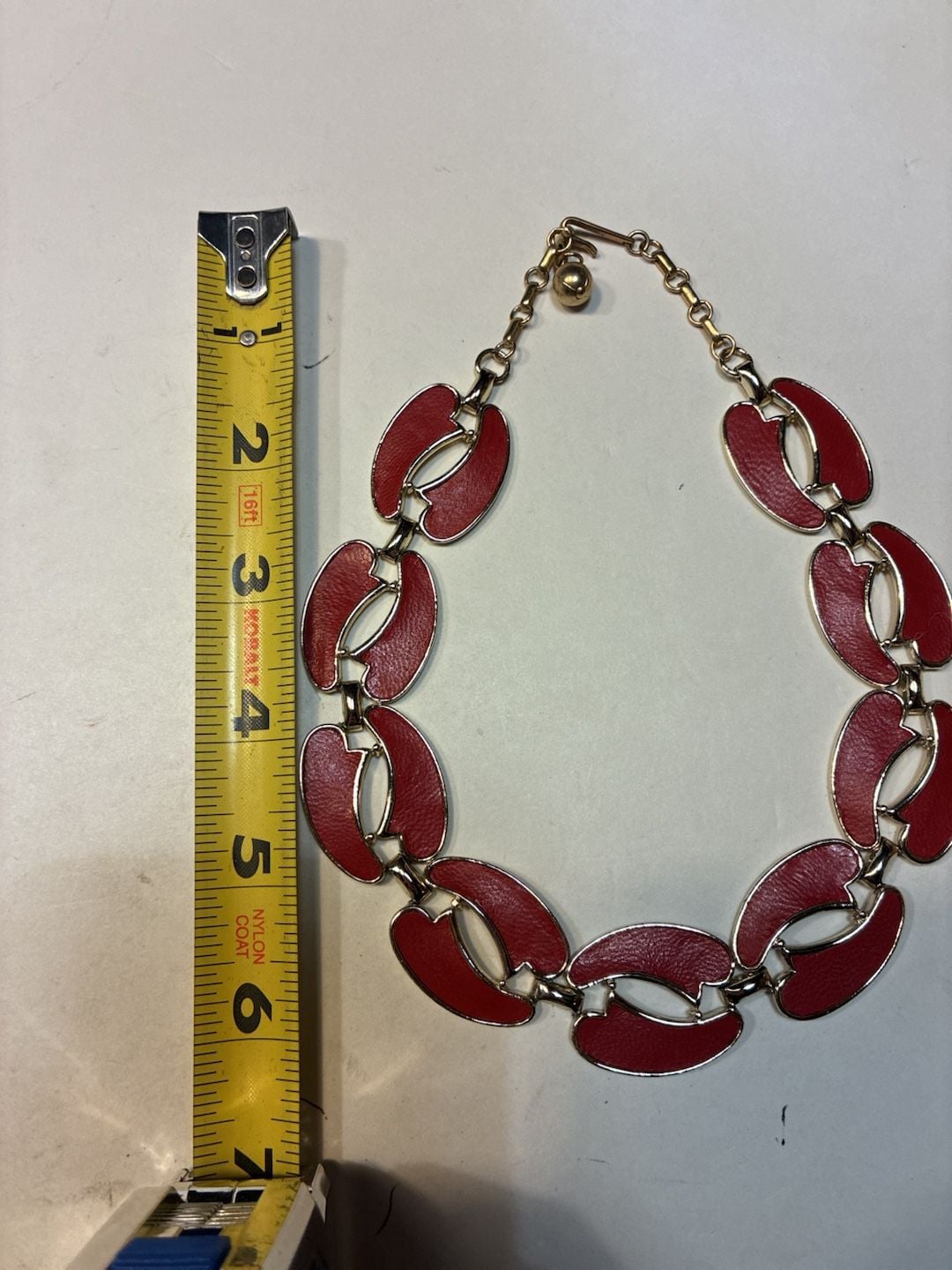 Vintage Gold Tone Red Enamel Link Statement Necklace Choker Jewelry 7