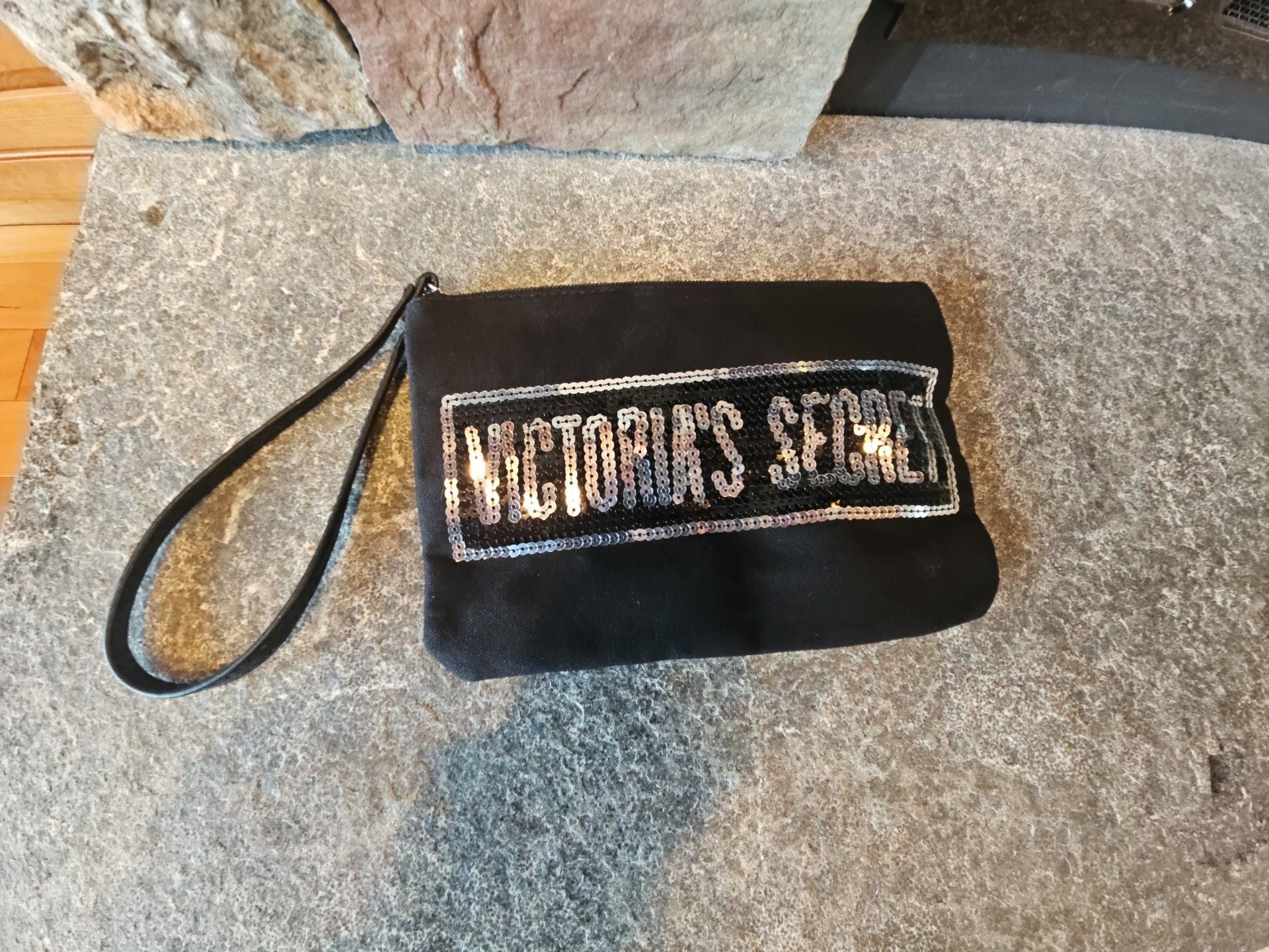 Victoria's Secret Black Canvas Sequin Wristlet purse 2