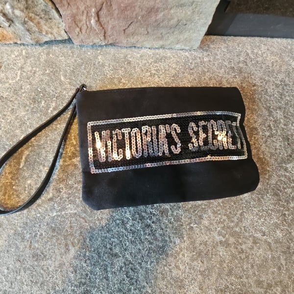 Victoria's Secret Black Canvas Sequin Wristlet purse