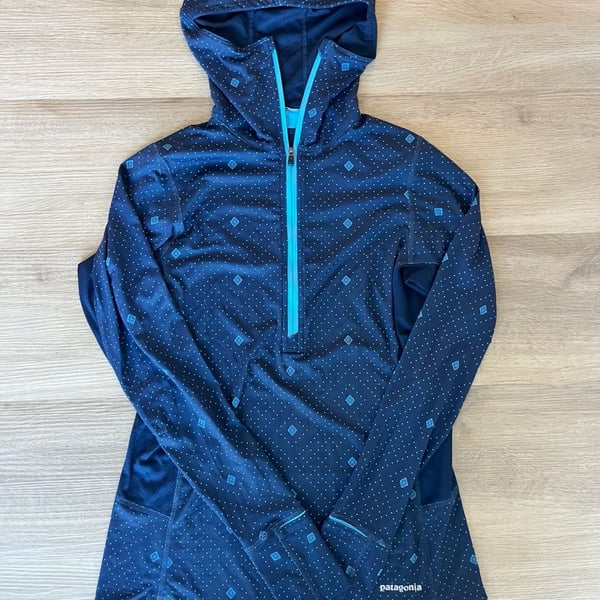 Patagonia,Capilene Thermal Weight Hoody, Blue, Geometric Print, Thumbholes, S