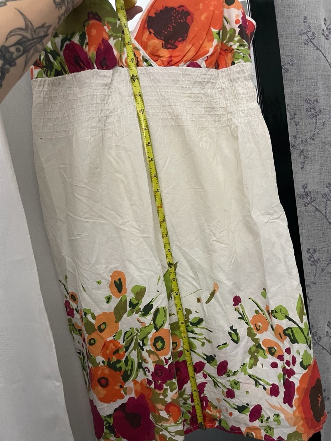 She's Cool Floral Sundress Size L White Smocked Cotton 7