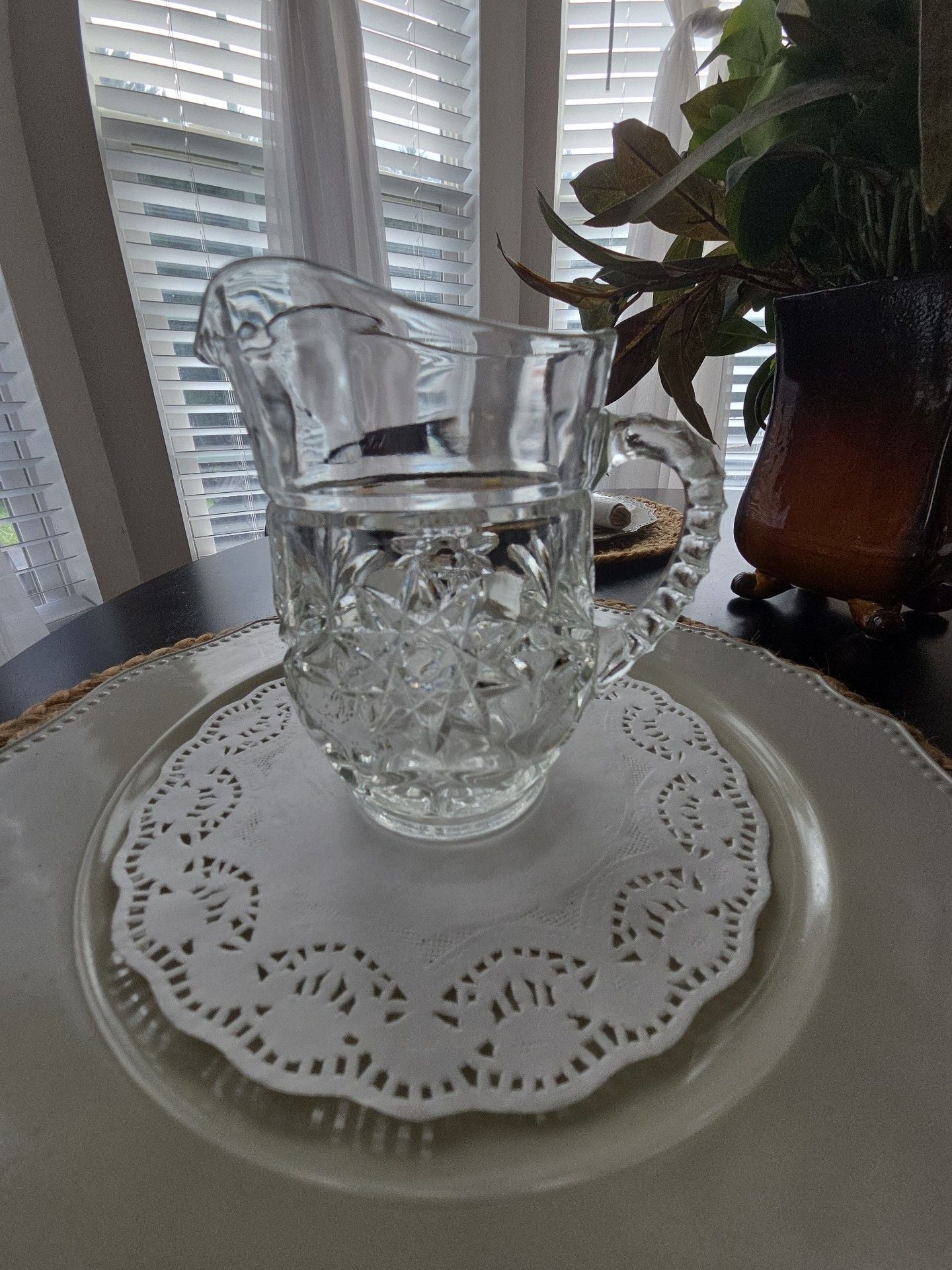 Anchor Hocking Star Of David Clear Glass Creamer Pitcher 1