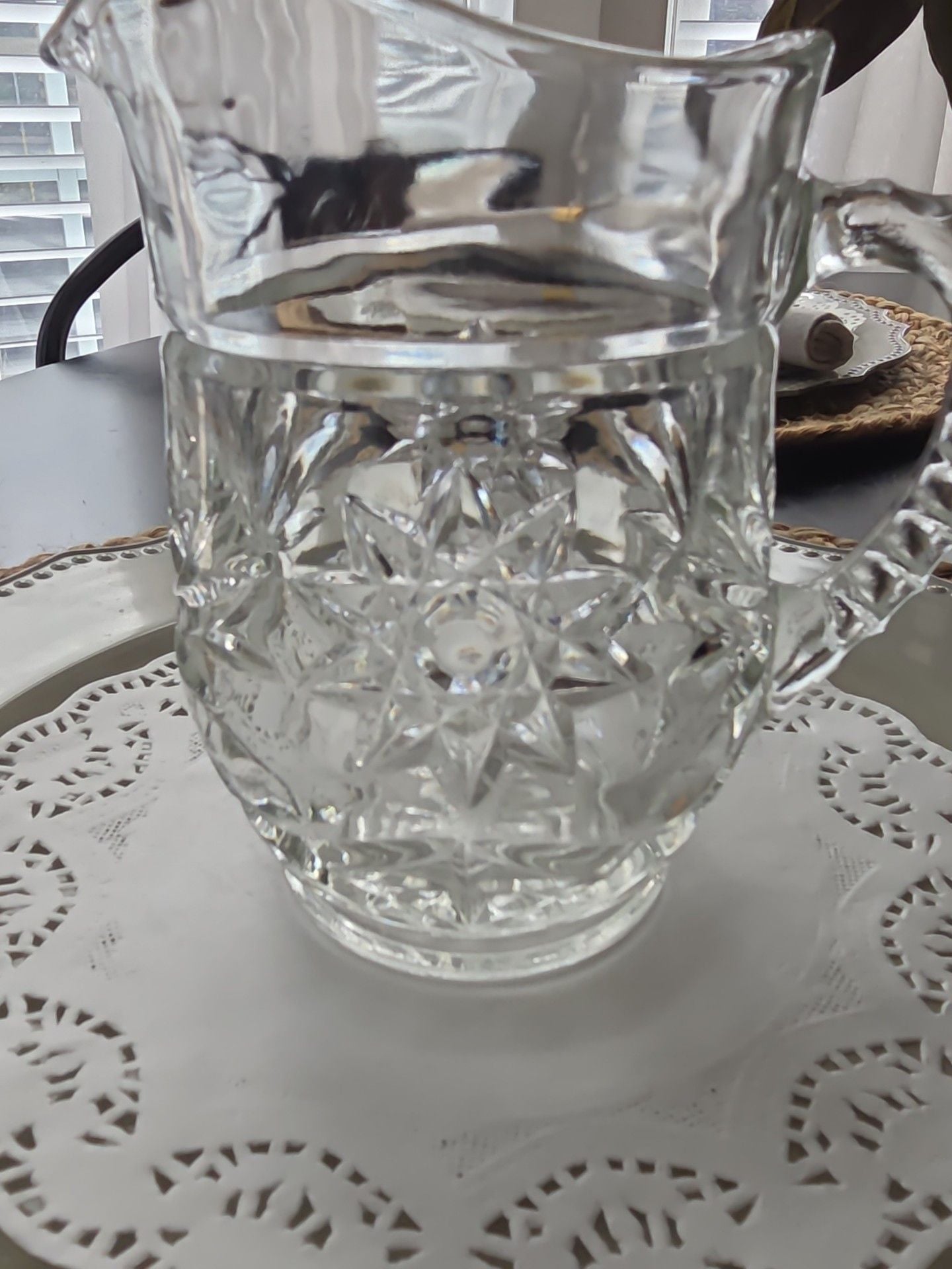 Anchor Hocking Star Of David Clear Glass Creamer Pitcher 2