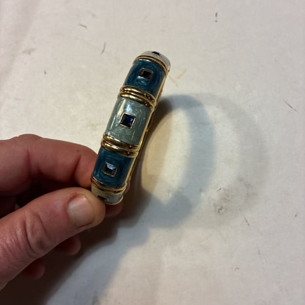 Nolan Miller Enamel Hinged Bangle Bracelet Blue Gold Tone Rhinestone