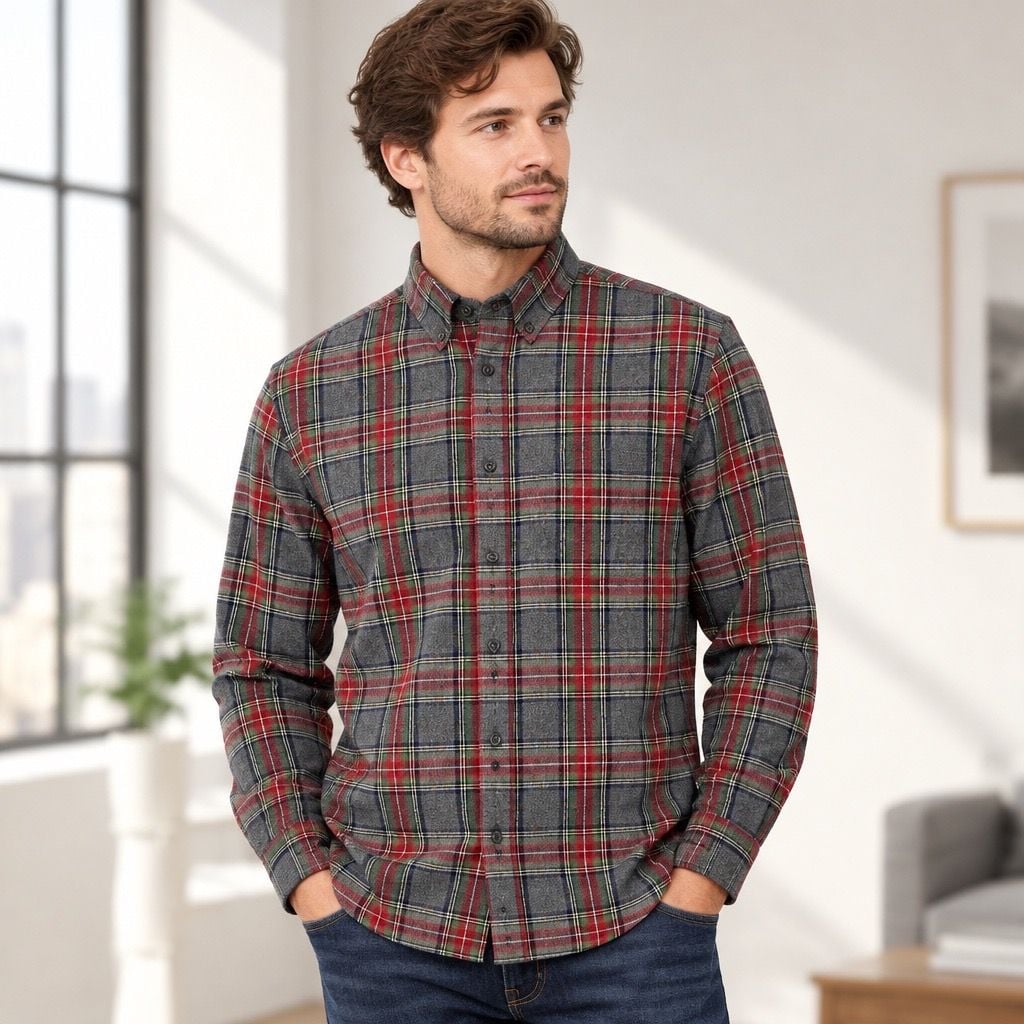 L.L.Bean 1912 Field Flannel Shirt Size S-REG Plaid Gray Cotton 2