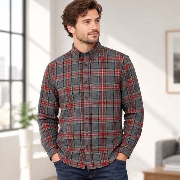 L.L.Bean 1912 Field Flannel Shirt Size S-REG Plaid Gray Cotton