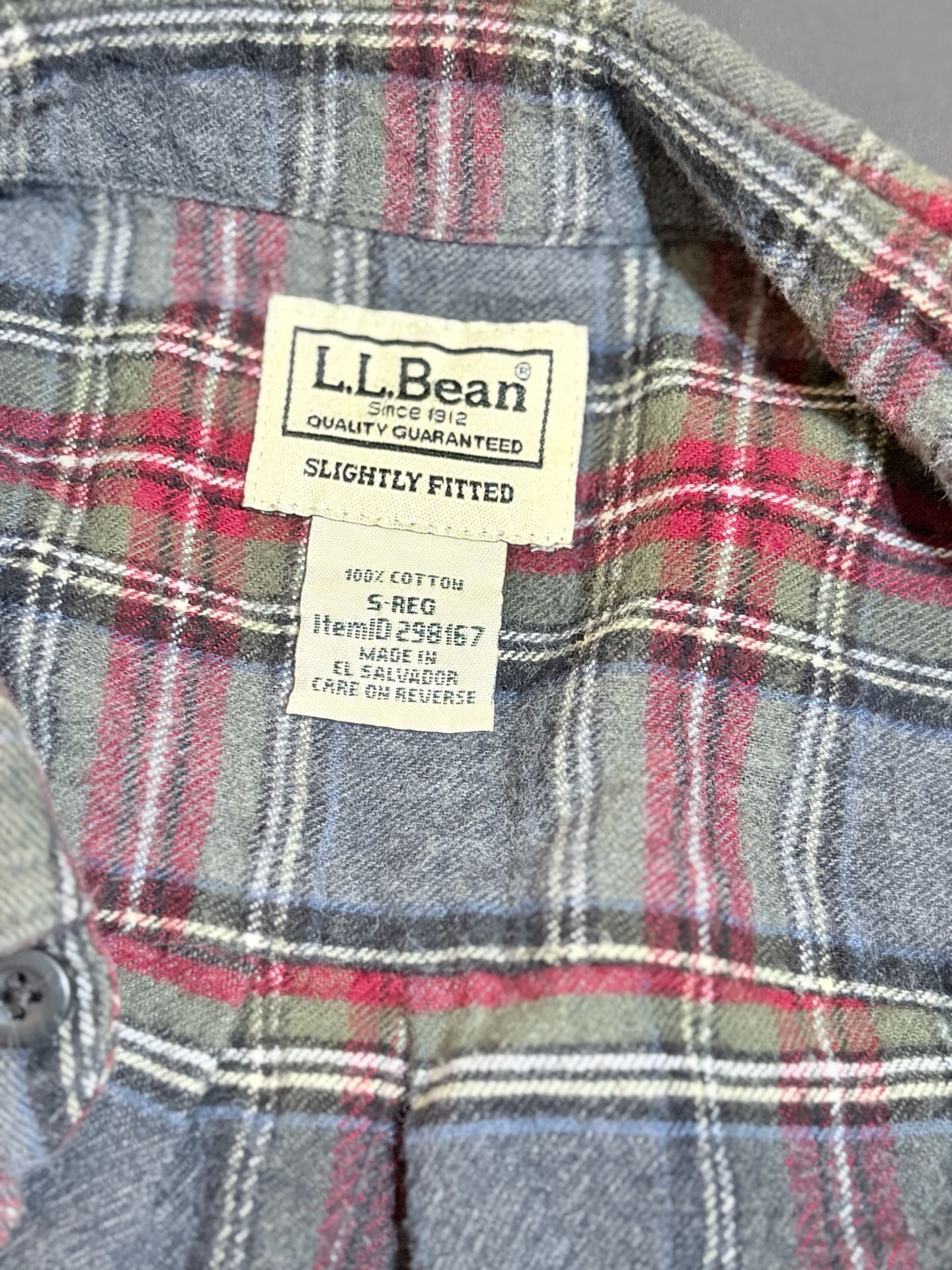 L.L.Bean 1912 Field Flannel Shirt Size S-REG Plaid Gray Cotton 3