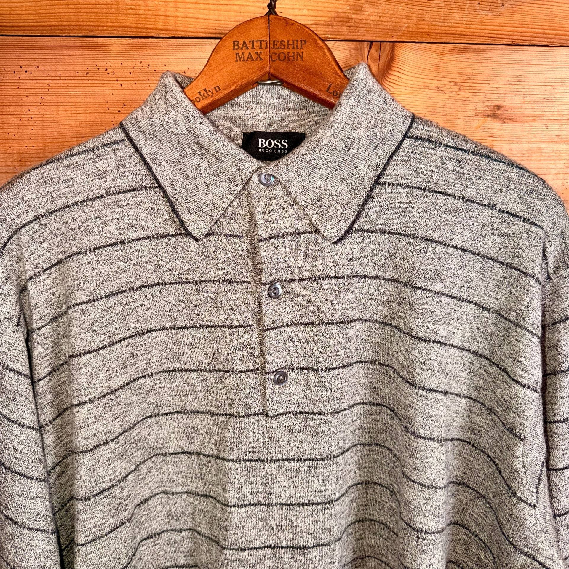 Hugo Boss Striped Knit Polo Sweater Size 50 Gray Long Sleeve Made in Italy 5