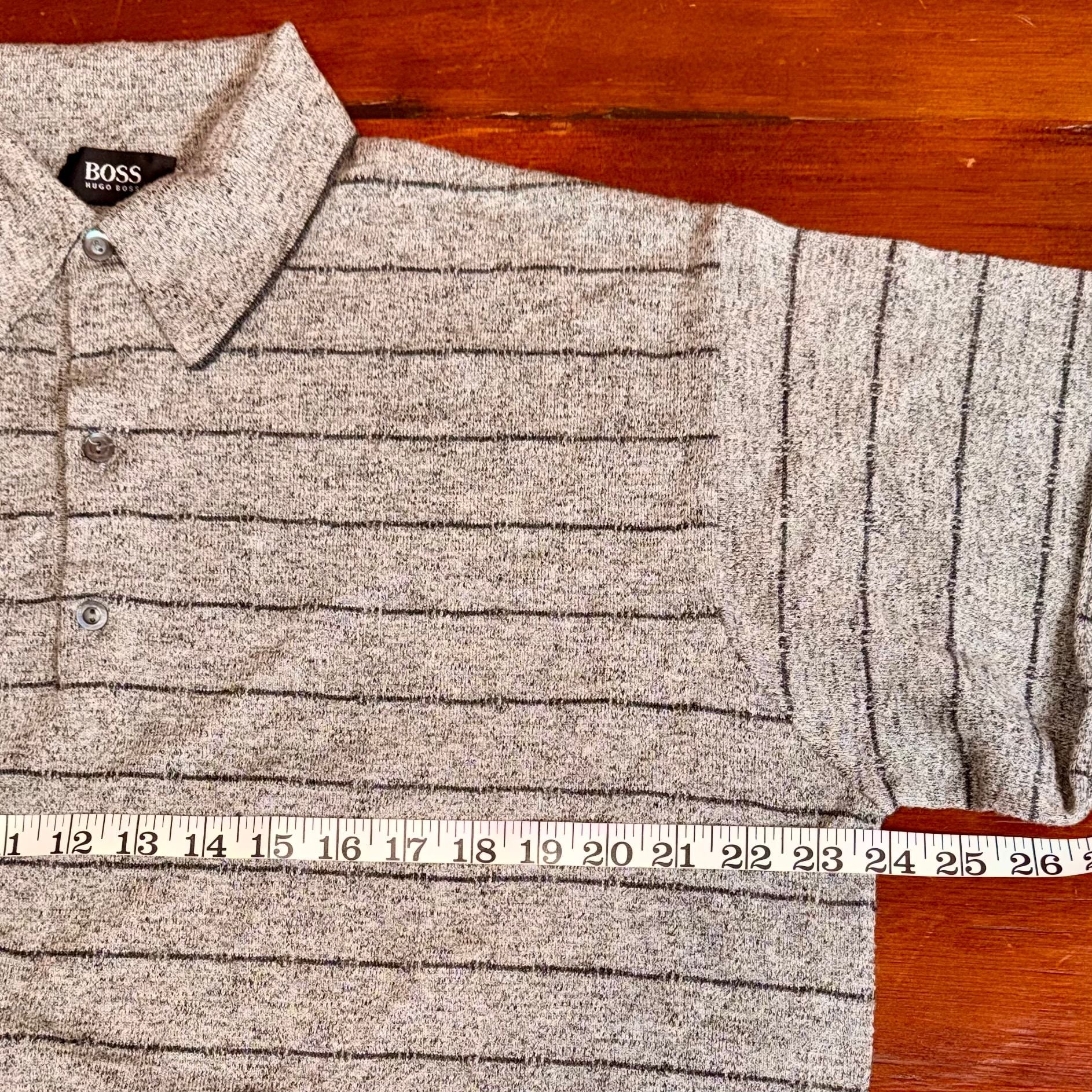 Hugo Boss Striped Knit Polo Sweater Size 50 Gray Long Sleeve Made in Italy 6