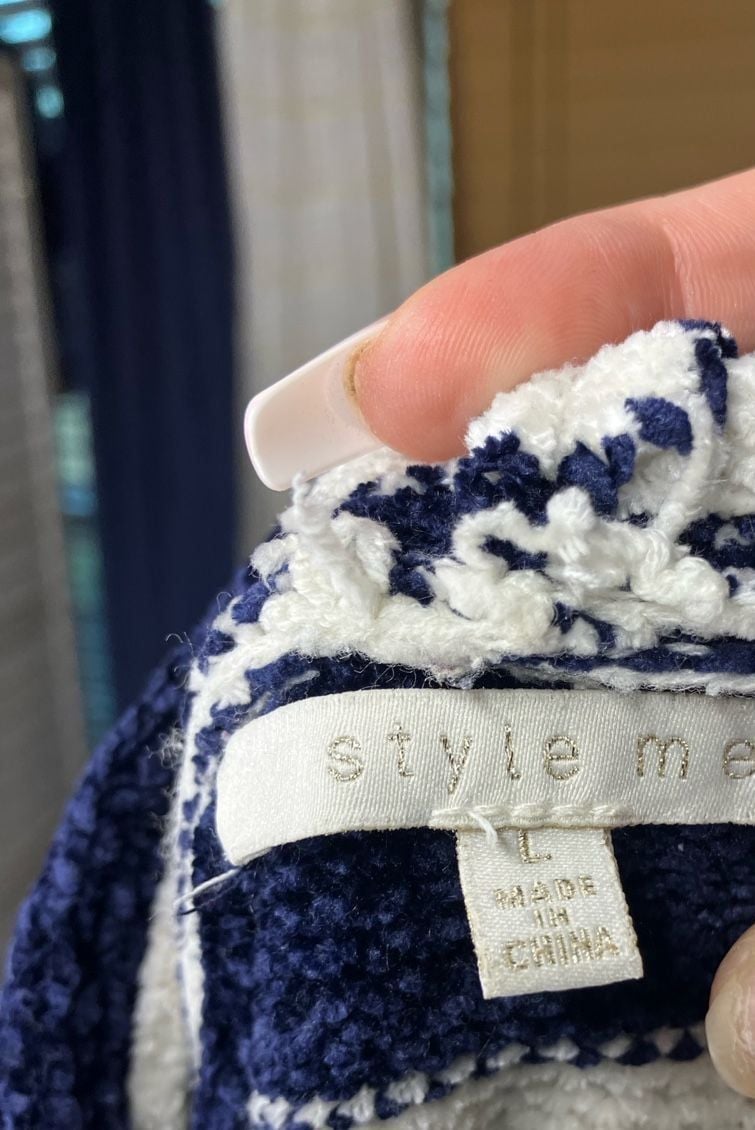 Style Me Hooded Sweater Size L Blue White Striped Chenille Pullover 5