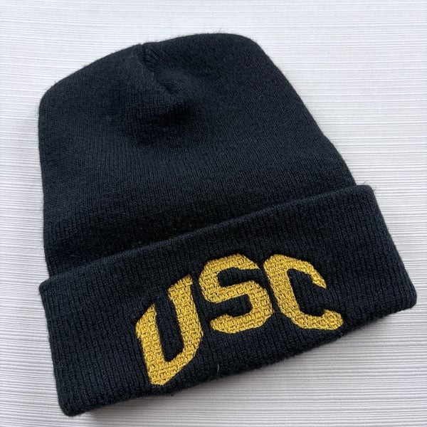 Vintage USC Trojans Cuffed Knit Beanie Black Gold Embroidered Made in USA