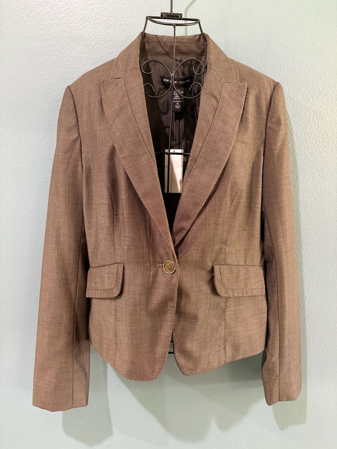 New York & Company Blazer Size 6 Brown Single Button Notch Lapel 2