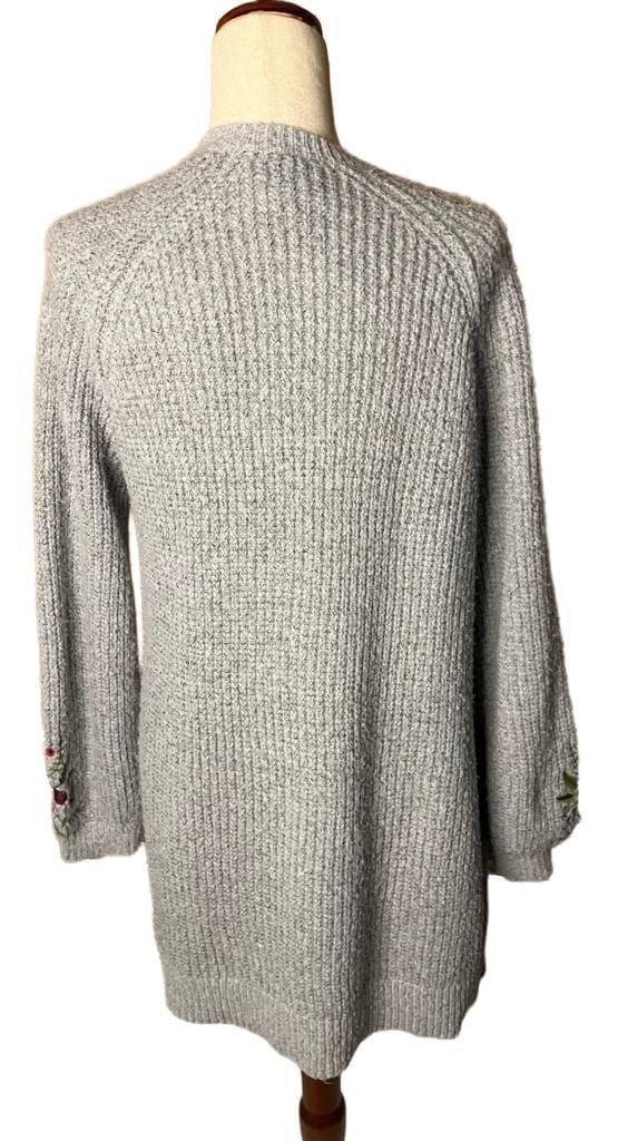 By Design Cardigan Size M Gray Embroidered Sleeve Open Front 4