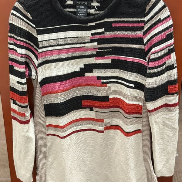 NIC+ZOE Striped Knit Sweater Size S Multicolor Crewneck Long Sleeve 