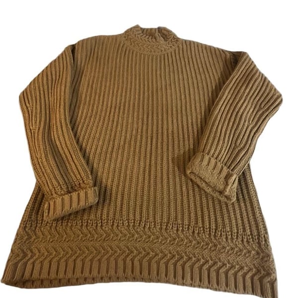 LL Bean Signature Sweater Size M REG Brown Organic Cotton Rib Knit Mock Neck