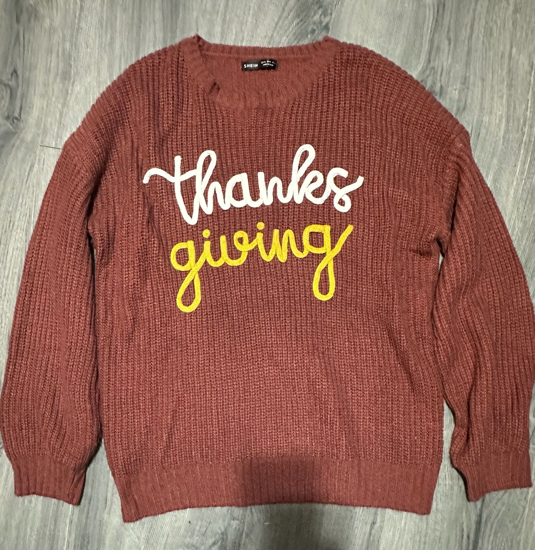 SHEIN Thanksgiving Letter Knit Sweater Size XL Brown 2