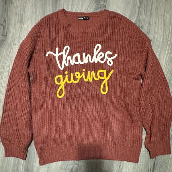 SHEIN Thanksgiving Letter Knit Sweater Size XL Brown
