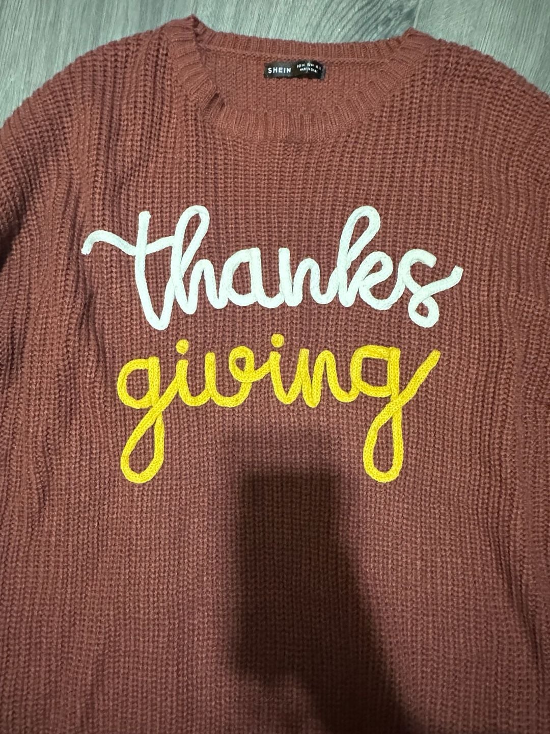 SHEIN Thanksgiving Letter Knit Sweater Size XL Brown 3