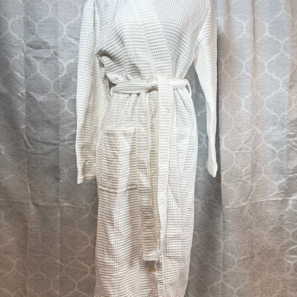 Quince Organic Cotton Waffle Robe Size M White