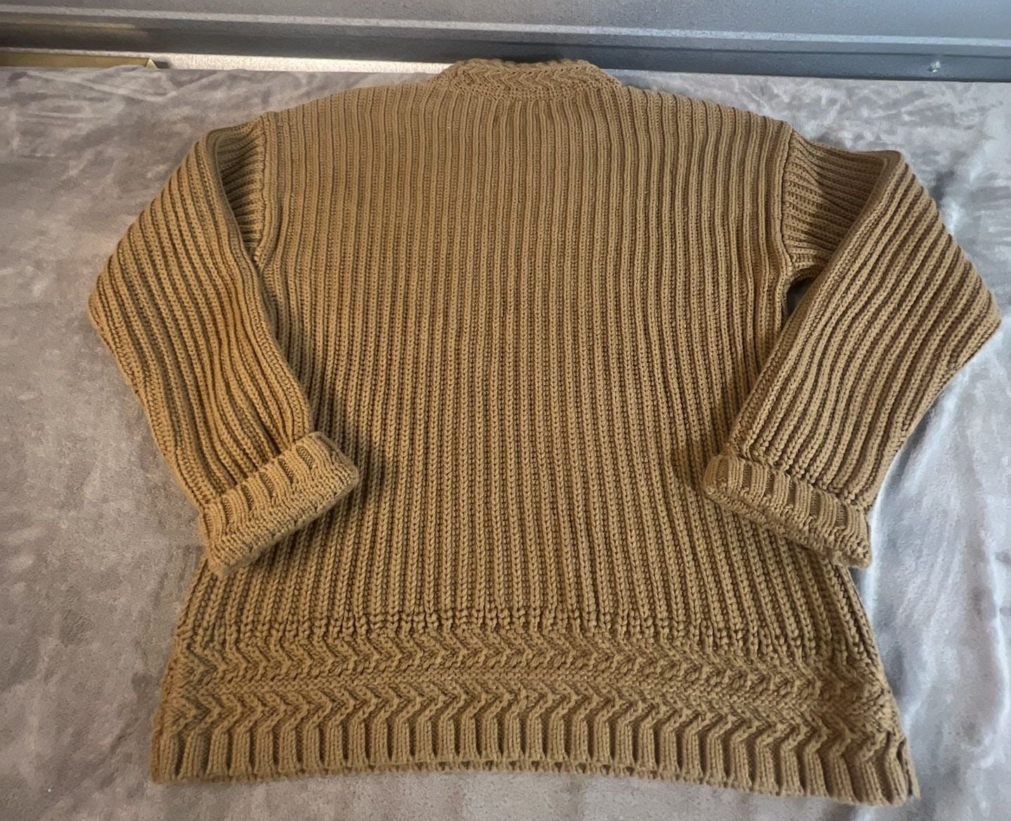 LL Bean Signature Sweater Size M REG Brown Organic Cotton Rib Knit Mock Neck 10