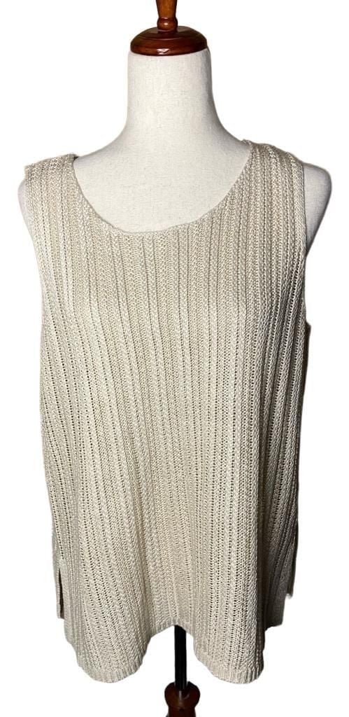 Marled Tank Top Size XL Beige Knit Sleeveless Scoop Neck 2