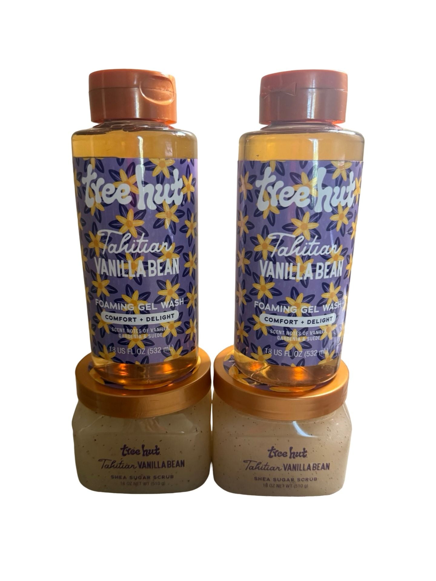 Tree Hut Tahitian Vanilla Bean 4-Piece Bundle 2 Scrubs & 2 Body Washes 18oz 1