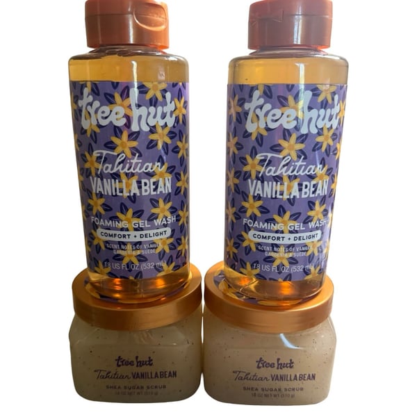 Tree Hut Tahitian Vanilla Bean 4-Piece Bundle 2 Scrubs & 2 Body Washes 18oz