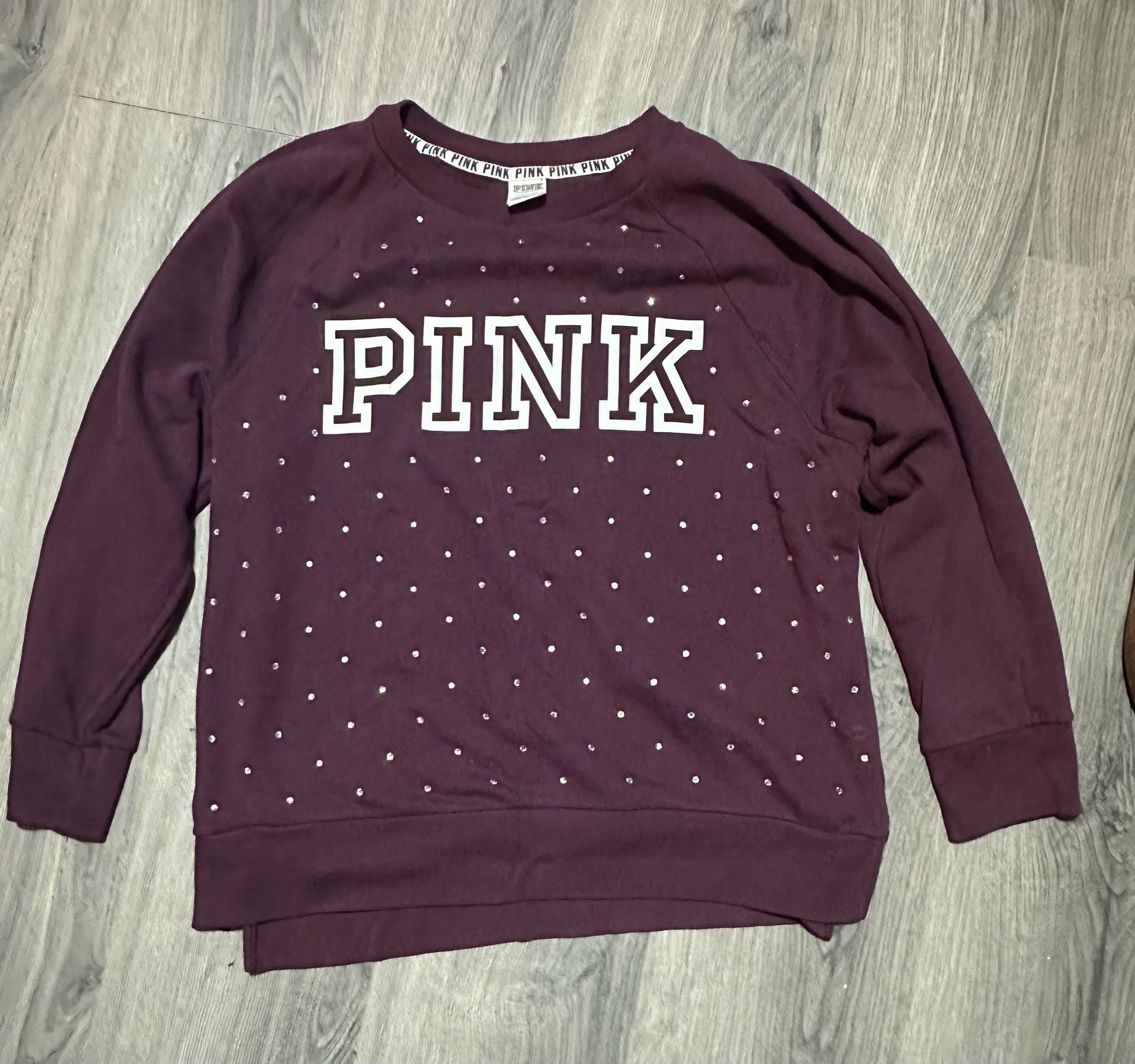 PINK Victoria's Secret Bling Crew Sweatshirt Size L Plum Rhinestones 2