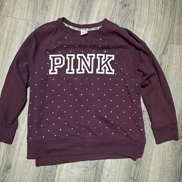 PINK Victoria's Secret Bling Crew Sweatshirt Size L Plum Rhinestones