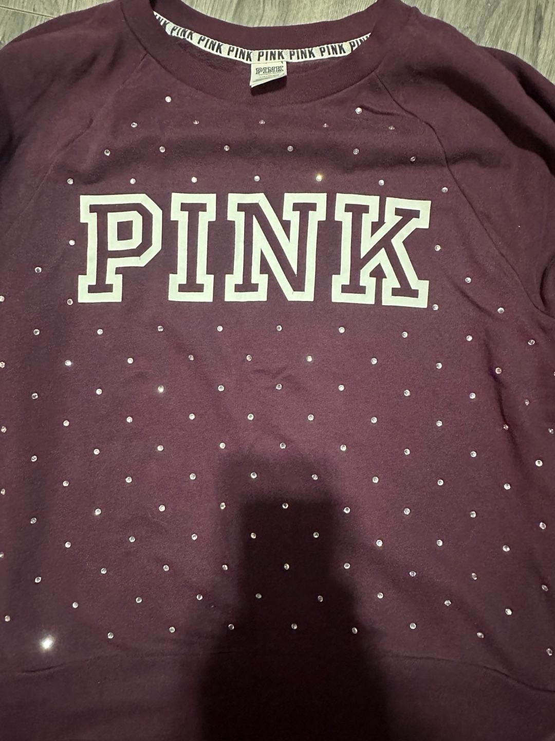 PINK Victoria's Secret Bling Crew Sweatshirt Size L Plum Rhinestones 3