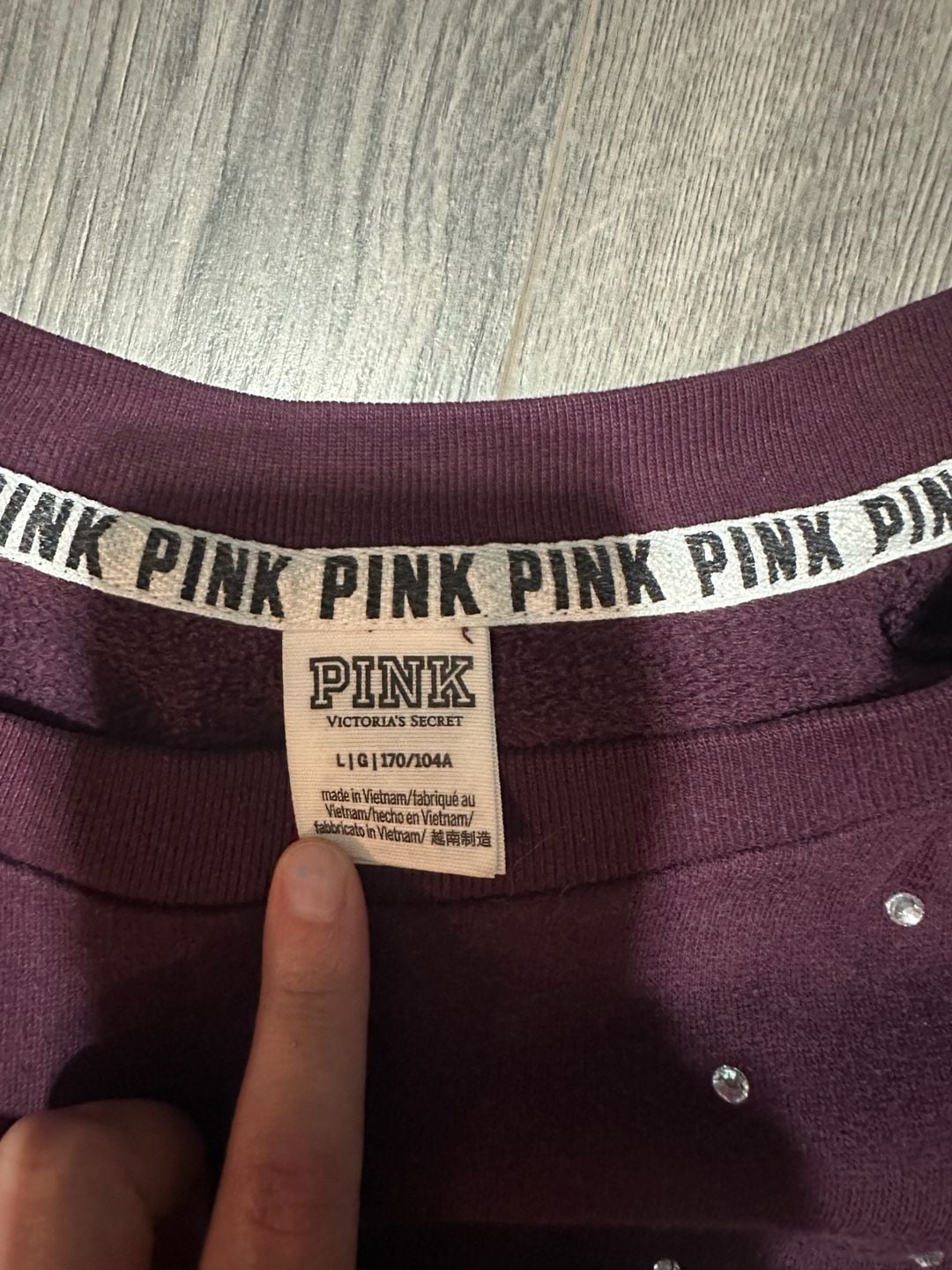 PINK Victoria's Secret Bling Crew Sweatshirt Size L Plum Rhinestones 4