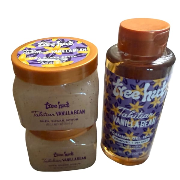 Tree Hut Tahitian Vanilla Bean Foaming Gel Wash & 2 Body Scrubs 18oz - Set of 3