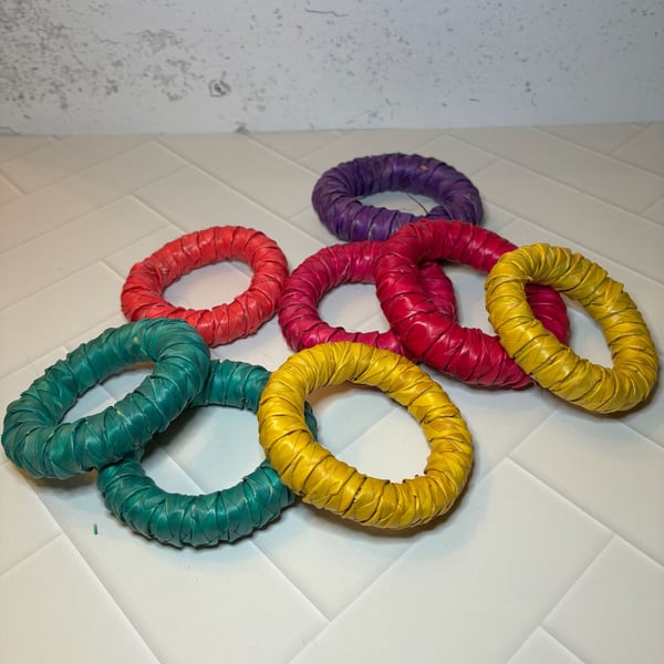 Woven Rattan Napkin Rings Multicolored Set of 8
