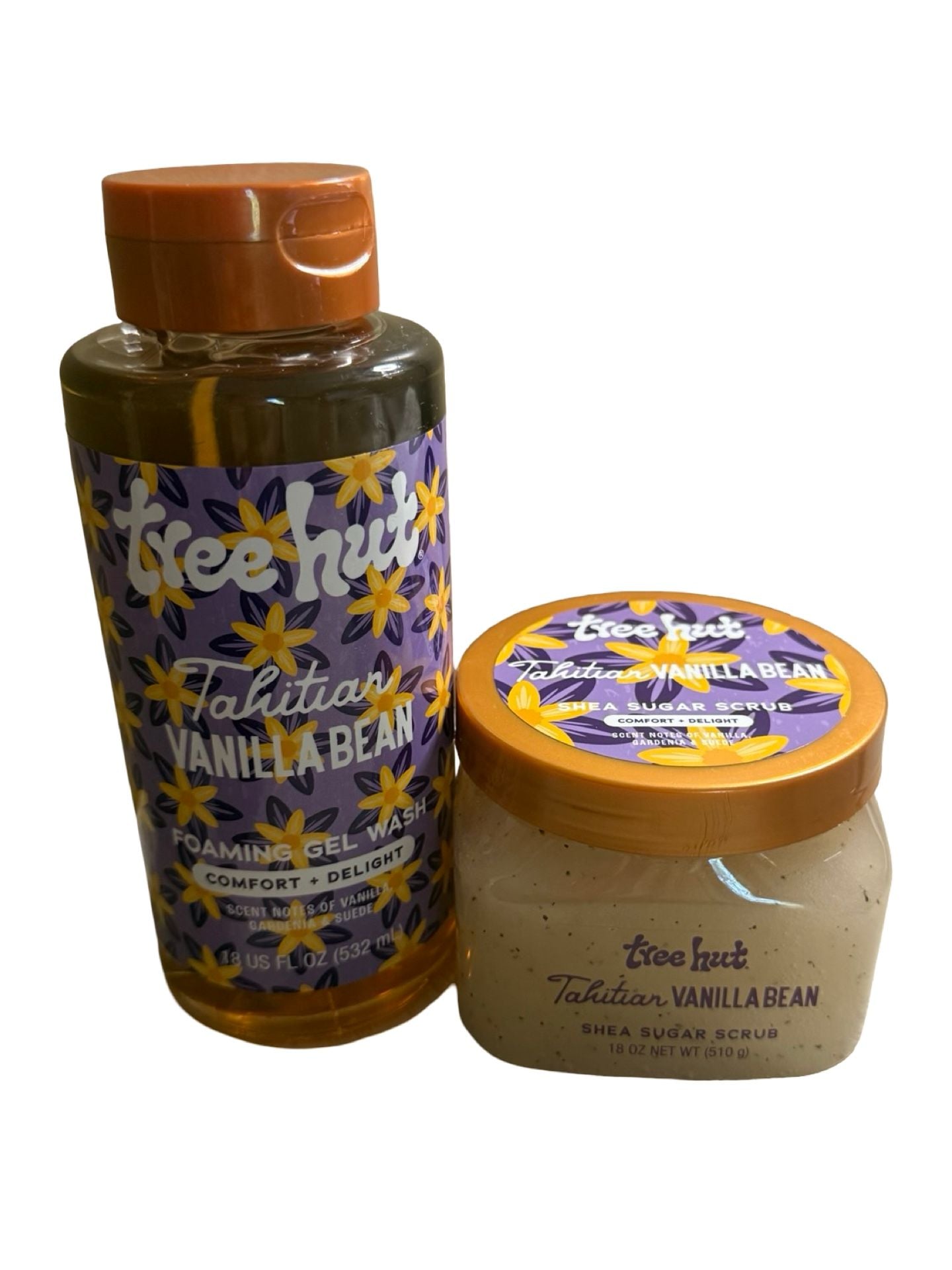 Tree Hut Tahitian Vanilla Bean 2 Body Scrubs & Foaming Gel Wash 18 Oz Bundle 1