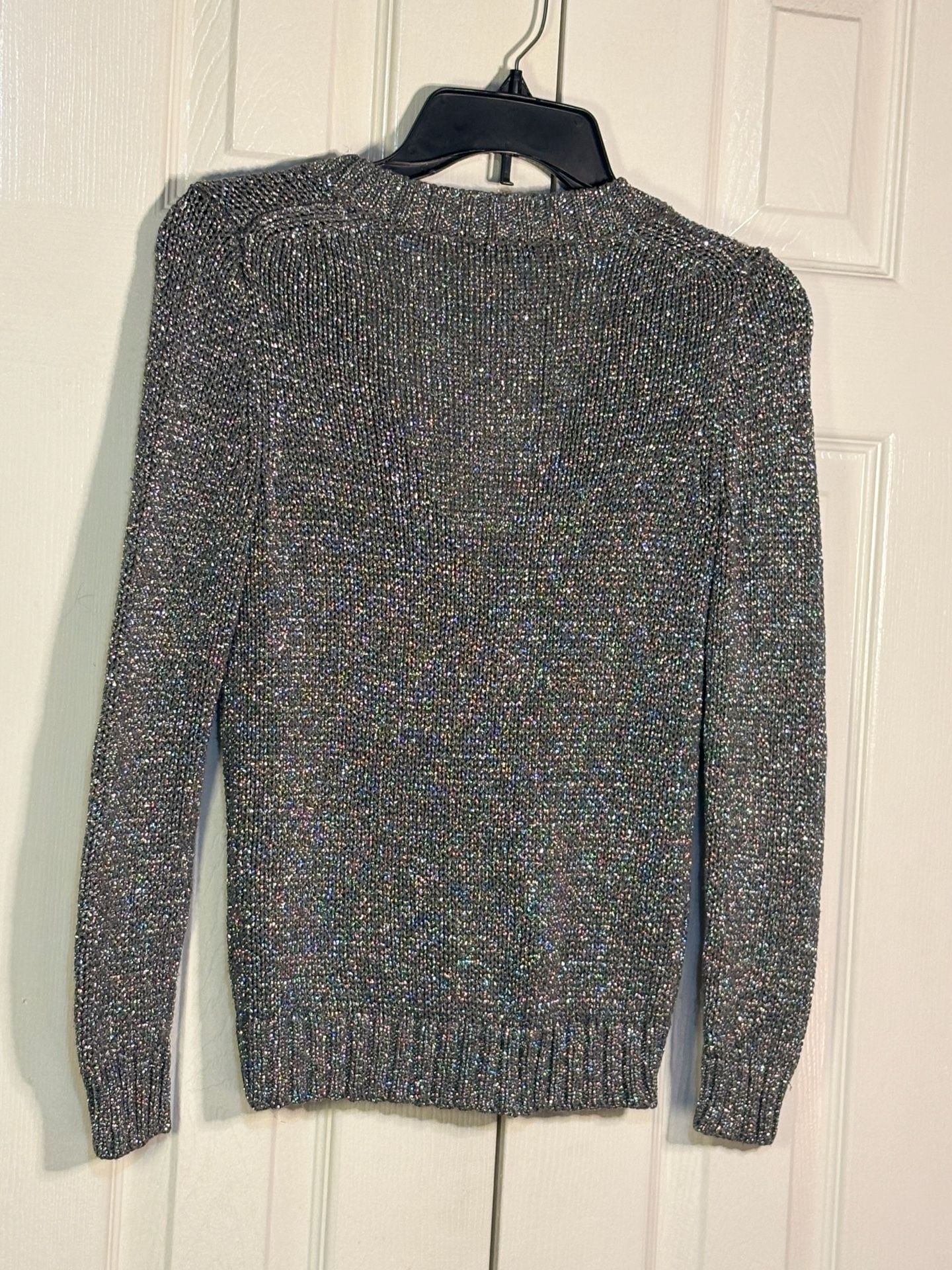 J.Crew Cardigan Sweater Size S Silver Metallic Sparkly V-Neck 7
