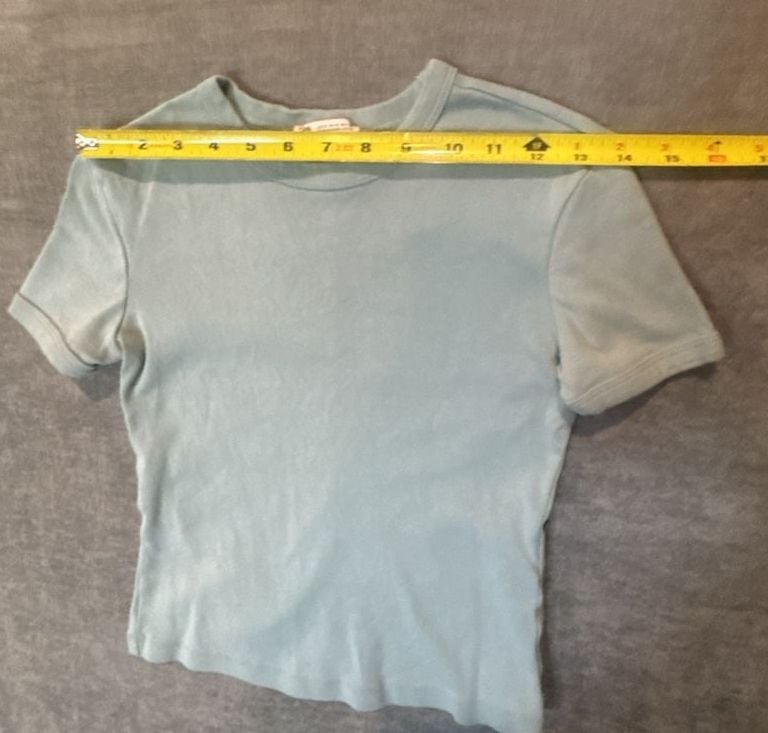 Zara T-Shirt Size S Dusty Blue Ribbed Short Sleeve Crewneck Top 4