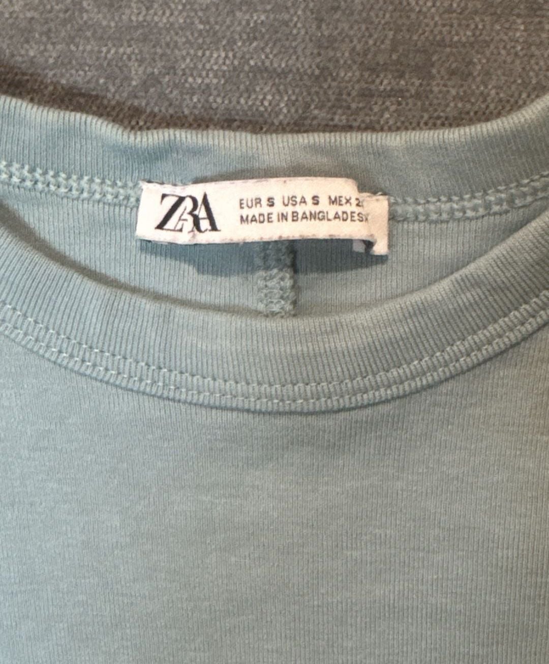 Zara T-Shirt Size S Dusty Blue Ribbed Short Sleeve Crewneck Top 3