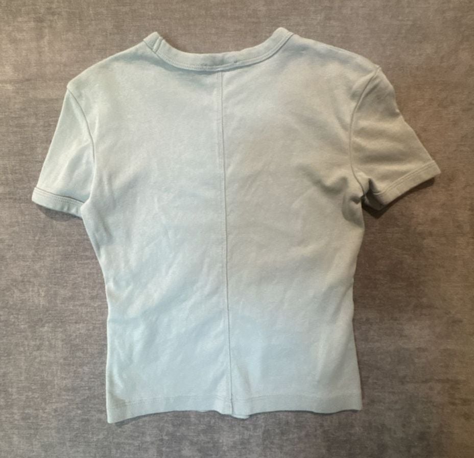 Zara T-Shirt Size S Dusty Blue Ribbed Short Sleeve Crewneck Top 8