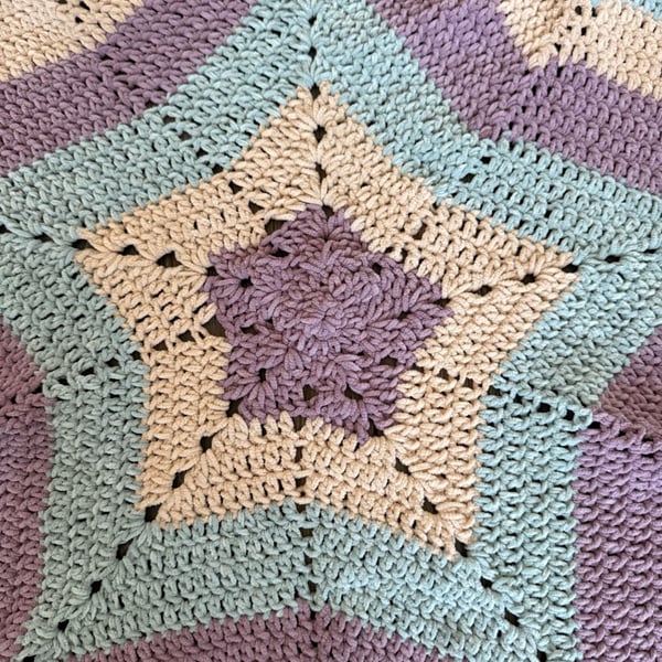Handmade Crochet Star Baby Blanket Pastel Chenille Throw