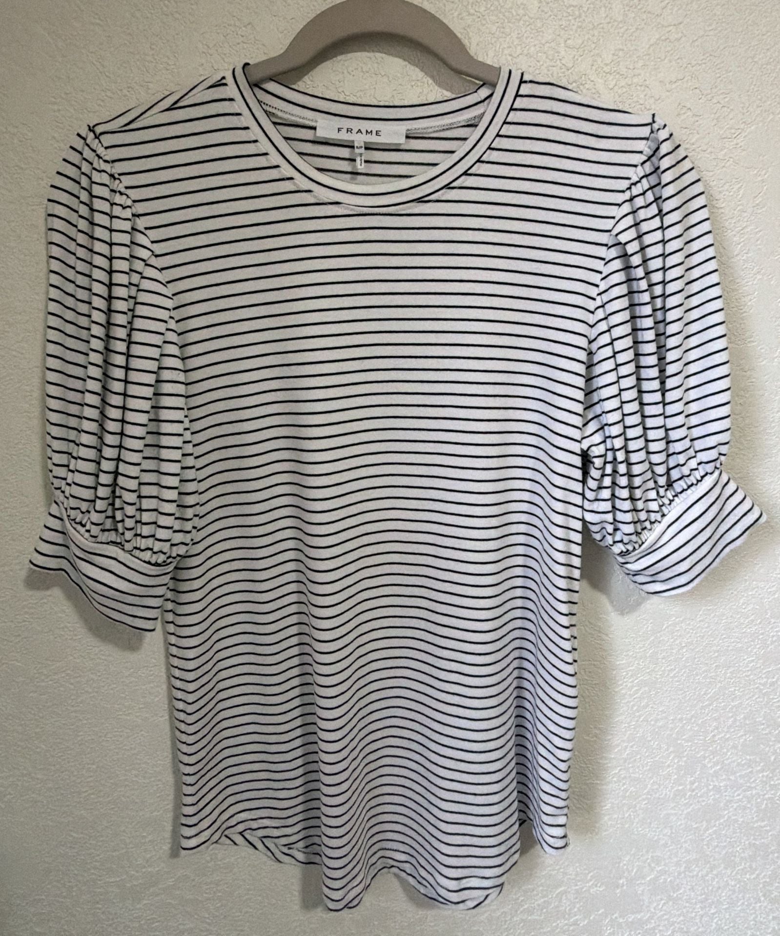 FRAME Balloon Sleeve Striped Tee Size S/P Black White 2