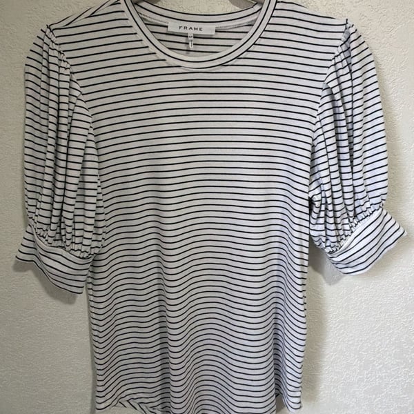 FRAME Balloon Sleeve Striped Tee Size S/P Black White
