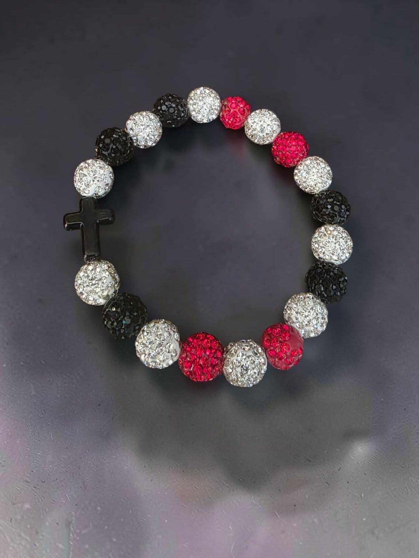 Crystal Rhinestone Cross Beaded Bracelet Red 2