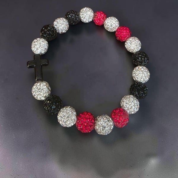 Crystal Rhinestone Cross Beaded Bracelet Red