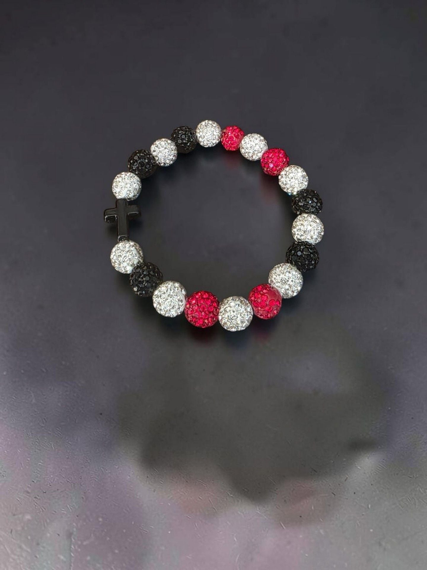 Crystal Rhinestone Cross Beaded Bracelet Red 3